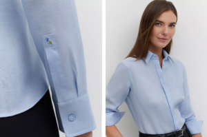 kobieta w niebieskiej eleganckiej koszuli